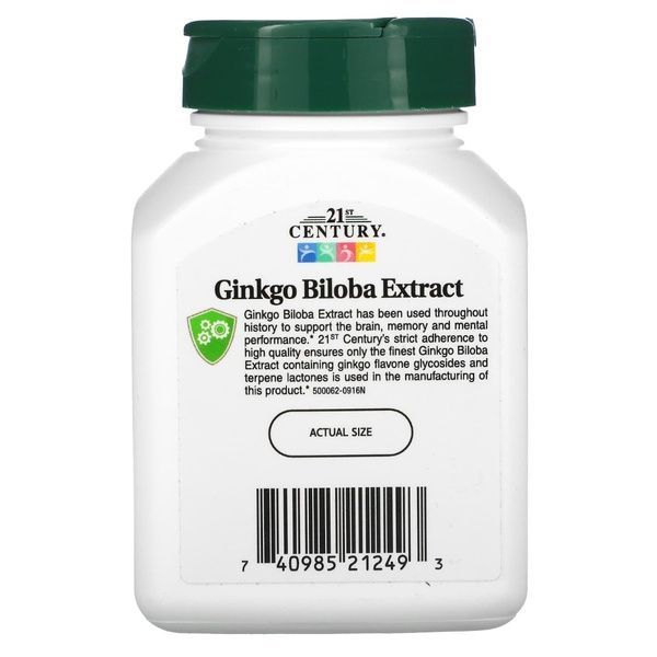 Листя Гінко Білоба, Ginkgo Biloba Leaf Extract, 21st Century, 60 вегетаріанських капсул,  21st Century фото
