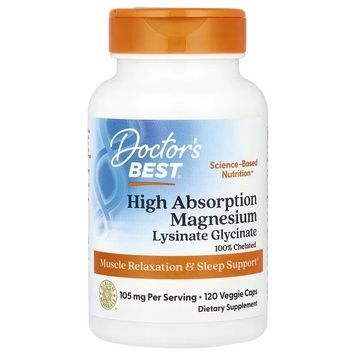 Магній з високим ступенем засвоєння, 105 мг, High Absorption Magnesium, Doctor's Best, 120 вегетаріанських капсул,  Doctor's Best фото