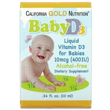Детский витамин D3 400 МЕ, Baby Vitamin D3 Liquid, California Gold Nutrition, 10 мл,  California Gold Nutrition фото