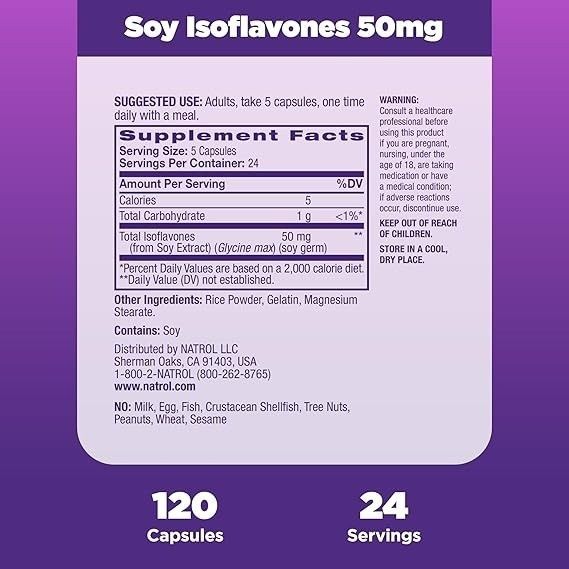Соєві Ізофлавони, 50 мг, Soy Isoflavones, Natrol, 120 капсул,  Natrol фото