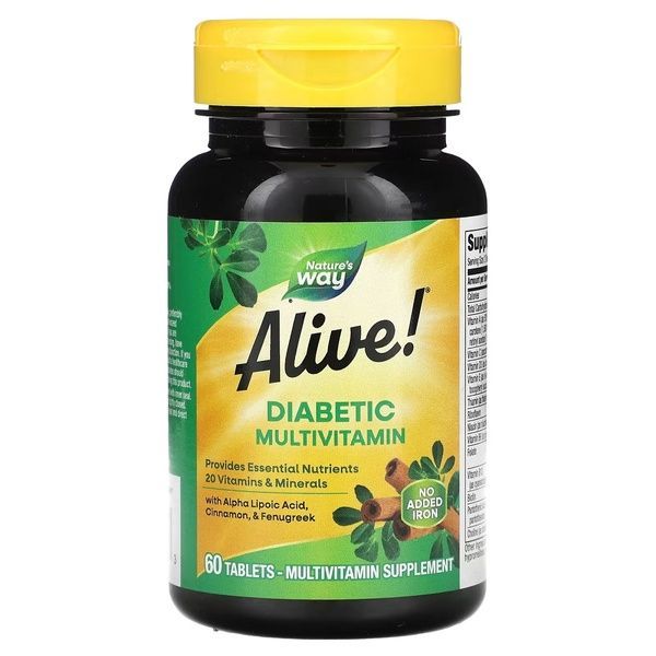 Диабетические мультивитамины, Alive! Diabetic Multivitamin, Nature's Way, 60 таблеток,  Nature's Way фото
