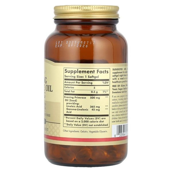 Масло Примулы Вечерней 500 мг, Evening Primrose Oil, Solgar, 180 желатиновых капсул,  Solgar фото