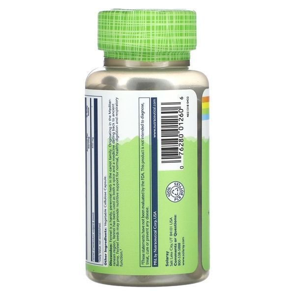 Фенхель, 450 мг, Fennel, Solaray, 100 вегетаріанських капсул,  Solaray фото