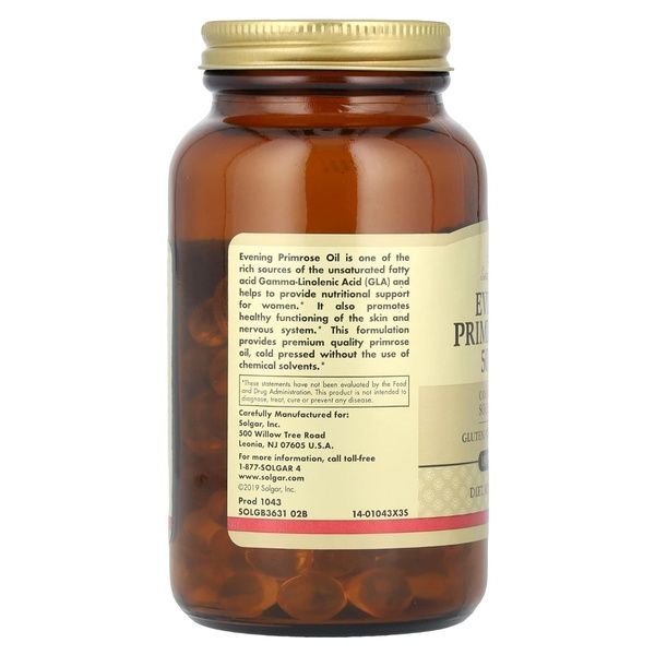 Масло Примулы Вечерней 500 мг, Evening Primrose Oil, Solgar, 180 желатиновых капсул,  Solgar фото