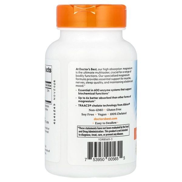 Магний с высокой степенью усвоения, 105 мг, High Absorption Magnesium, Doctor's Best, 120 вегетарианских капсул,  Doctor's Best фото