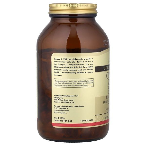 Омега-3, ЕПК і ДГК, Double Strength, 700 мг, Solgar, 120 желатинових капсул,  Solgar фото