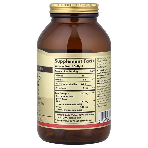 Омега-3, ЕПК і ДГК, Double Strength, 700 мг, Solgar, 120 желатинових капсул,  Solgar фото