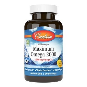 Омега Максимум 2000, Смак Лимона, Maximum Omega 2000, Carlson, 60 желатинових капсул,  Carlson фото