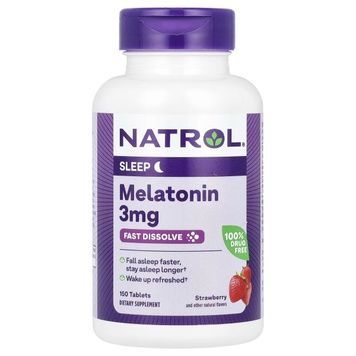 Мелатонін швидкорозчинний, 3 мг, смак полуниці, Melatonin, Fast Dissolve, Natrol, 150 таблеток,  Natrol фото
