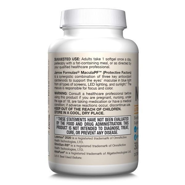 Захист очей від синього світла, MaculaPF, Carotenoid Complex, Jarrow Formulas, 30 желатинових капсул,  Jarrow Formulas фото