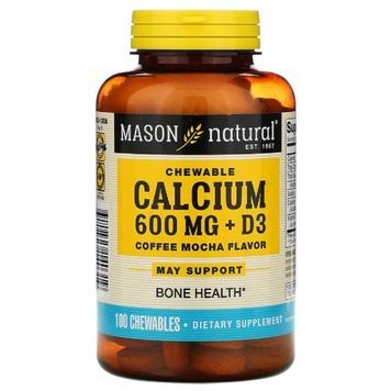Кальций D3, вкус кофе и мокко, Calcium + D3, Mason Natural, 100 жевательных таблеток,  Mason Natural фото