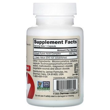 Комплекс з мумійо та фульвокислотою, 250 мг, Vegan Shilajit Fulvic Acid Complex, Jarrow Formulas, 60 рослинних капсул,  Jarrow Formulas фото
