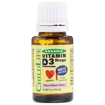 УЦІНКА Рідкий Вітамін D3 для Дітей зі Смаком Ягід, 400 МЕ, Organic Vitamin D3 Drops, ChildLife, 6,25 мл (пошкодження друку на упаковці),  ChildLife фото