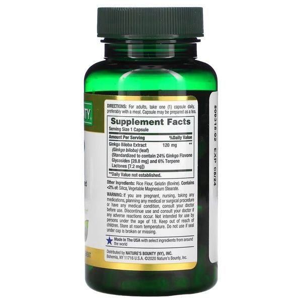 Гинкго Билоба, 120 мг, Ginkgo Biloba, Nature's Bounty, 100 капсул,  Nature's Bounty фото