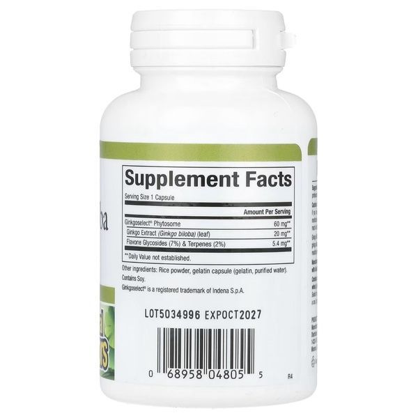 Гинкго Билоба, фитосомы, 60 мг, Ginkgo Biloba, Phytosome, Natural Factors, 60 капсул,  Natural Factors фото