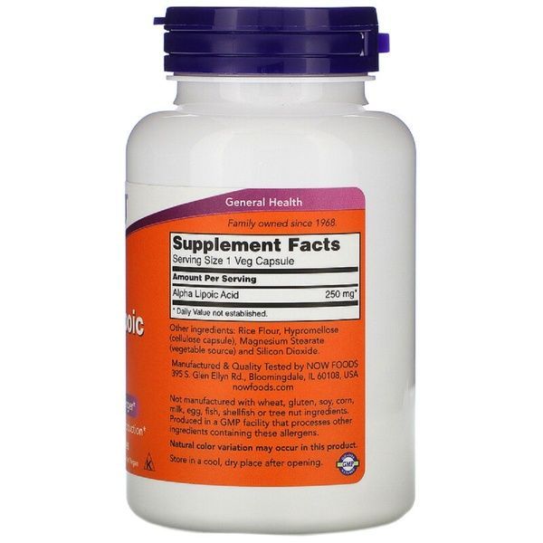 Альфа-Ліпоєва кислота 250 мг, Alpha Lipoic Acid, Now Foods, 120 капсул,  Now Foods фото