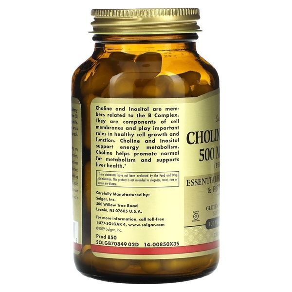 Холин и Инозитол, 500 мг/500 мг, Choline/Inositol, Solgar, 100 капсул,  Solgar фото
