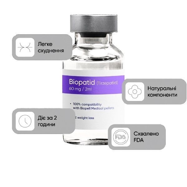 Препарат для контролю ваги та корекції метаболізму Biopatid Біопатид (тирзепатид), 60мг/2мл Biopell фото