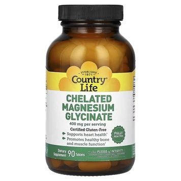 Магній Хелатний гліцинат, 400 мг, Chelated Magnesium Glycinate, Country Life, 90 таблеток (133 мг у таблетці),  Country Life фото