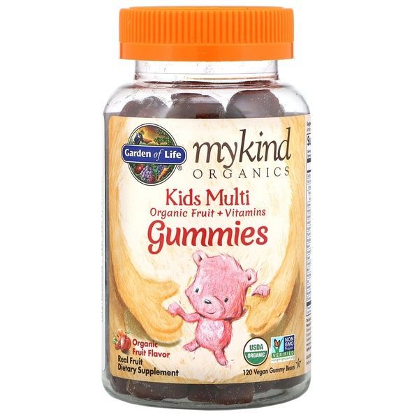 Мультивітаміни для дітей, фруктовий смак, Kids Multi, MyKind Organics, Garden of Life, 120 веганських мармеладних ведмедиків,  Garden of Life фото