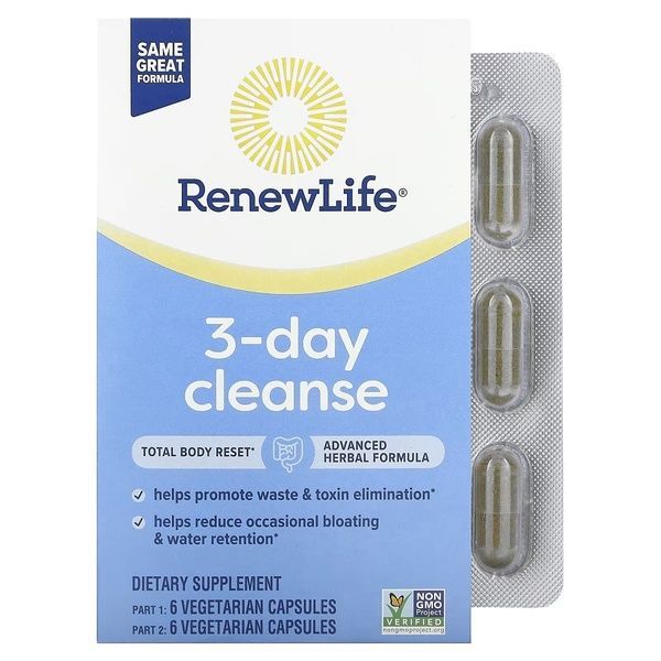 Очищення, 3-денна програма, 3-Day Cleanse, Renew Life, 12 вегетаріанських капсул,  Renew Life фото