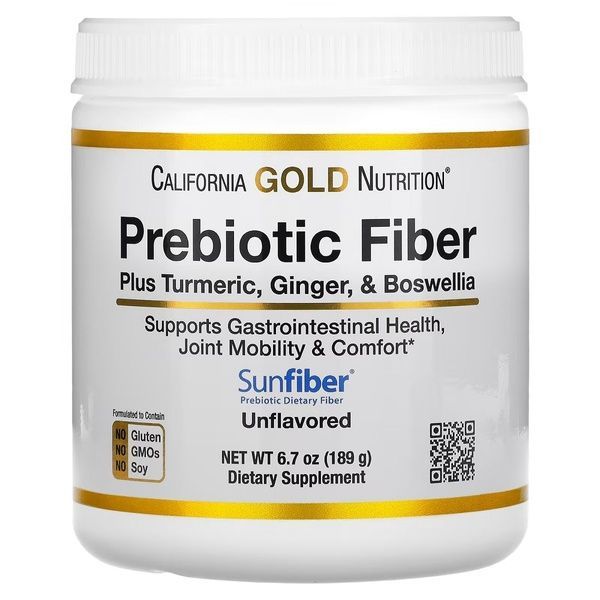 Пребиотическая клетчатка плюс куркума, имбирь и босвелия, Prebiotic Fiber Plus Turmeric, Ginger, Boswellia, California Gold Nutrition,189 г,  California Gold Nutrition фото