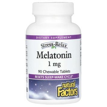 Мелатонін, 1 мг, Stress Relax, Melatonin, Natural Factors, 90 жувальних таблеток,  Natural Factors фото