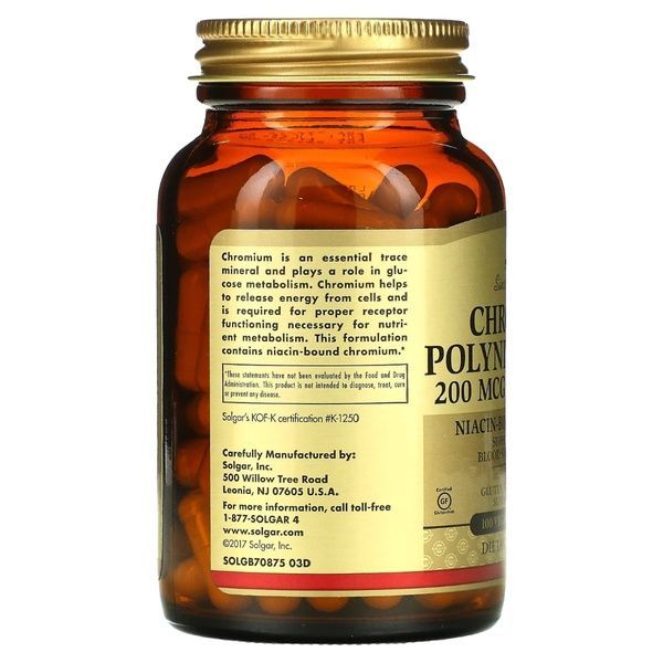 Хром Пиколинат, 200 мкг, Chromium Polynicotinate, Solgar, 100 вегетарианских капсул,  Solgar фото
