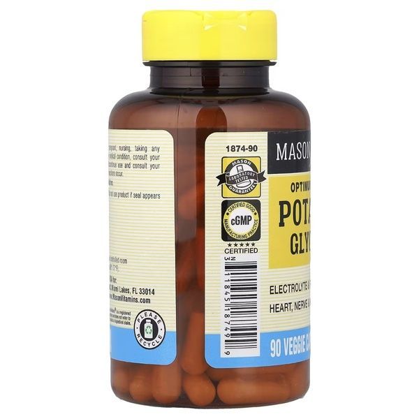 Калій гліцинат, Optimum Absorption Potassium Glycinate, Mason Natural, 90 вегетаріанських капсул,  Mason Natural фото