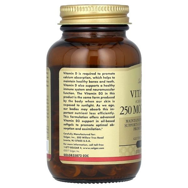 Витамин D3, 250 мкг, 10,000 МЕ, Vitamin D3 (Cholecalciferol), Solgar, 120 гелевых капсул,  Solgar фото