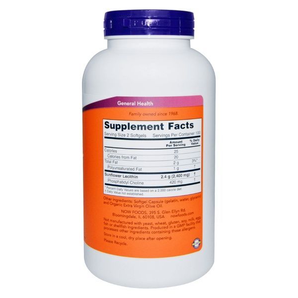 Подсолнуховый Лецитин 1200мг, Now Foods, 100 желатиновых капсул,  Now Foods фото