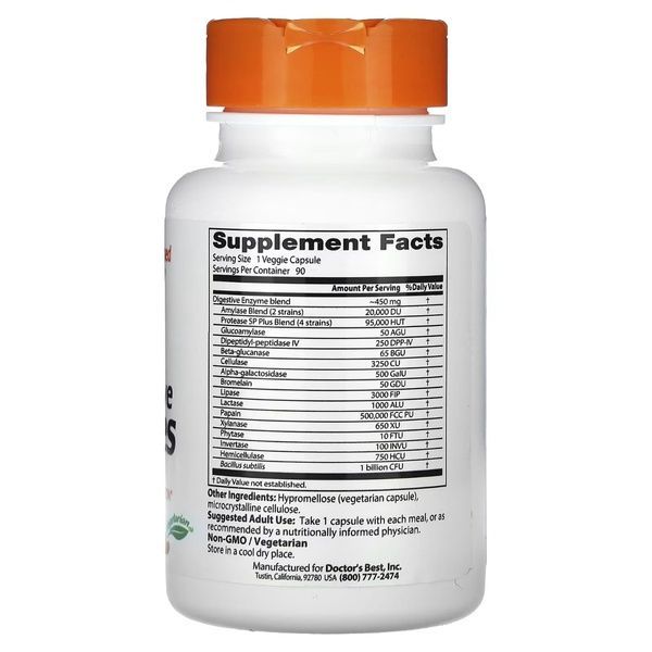 Пищеварительные ферменты вегетарианские, Digestive Enzymes, Doctor's Best, 90 капсул,  Doctor's Best фото