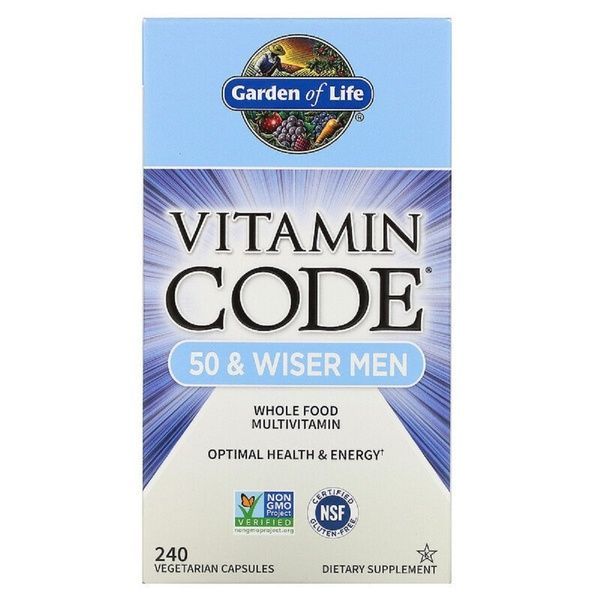 Мультивітаміни для Чоловіків 50+, Vitamin Code, 50 & Wiser Men, Garden of Life, 240 вегетаріанських капсул,  Garden of Life фото