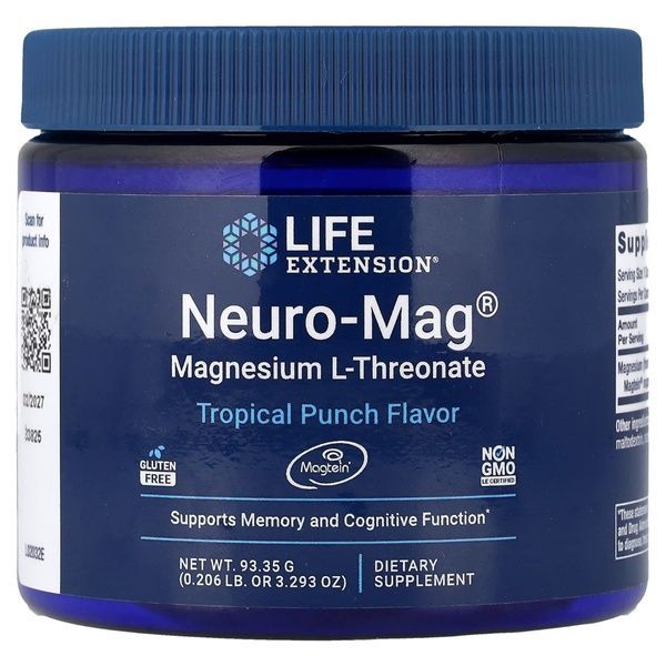 Магній L-Треонат, смак тропічного пуншу, Neuro-Mag, Life Extension, 93,35 гр (3,293 унції),  Life Extension фото