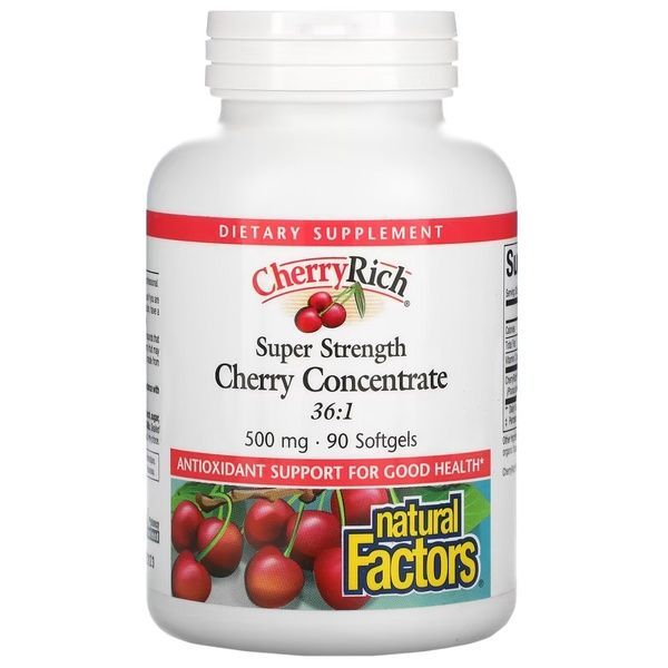 Вишневий концентрат 500 мг, Cherry Concentrate, Natural Factors, 90 гелевих капсул,  Natural Factors фото