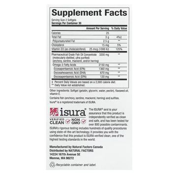 Омега-3 ультра и витамин D3, 2150 мг, RxOmega-3 Ultra Strength with Vitamin D3, Natural Factors, 60 гелевых капсул,  Natural Factors фото