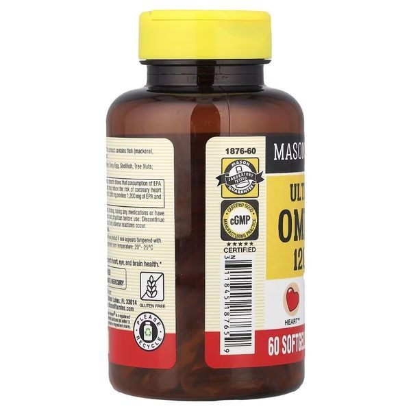 Омега-3, 1200 мг, Ultra Max Omega-3, Mason Natural, 60 гелевих капсул,  Mason Natural фото