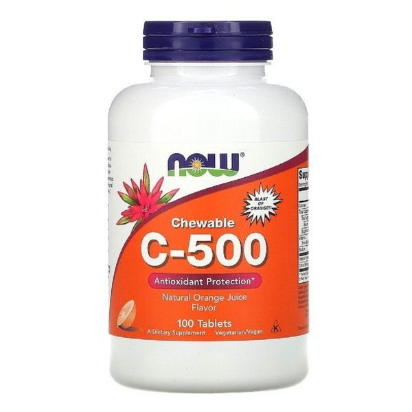 Вітамін С, Смак Апельсинового Сока, Chewable C-500, Now Foods, 100 жувальних таблеток,  Now Foods фото