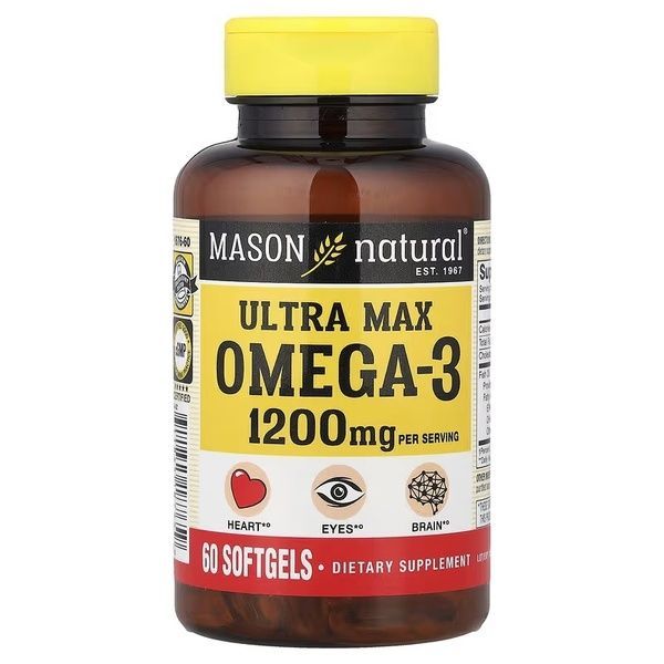 Омега-3, 1200 мг, Ultra Max Omega-3, Mason Natural, 60 гелевих капсул,  Mason Natural фото