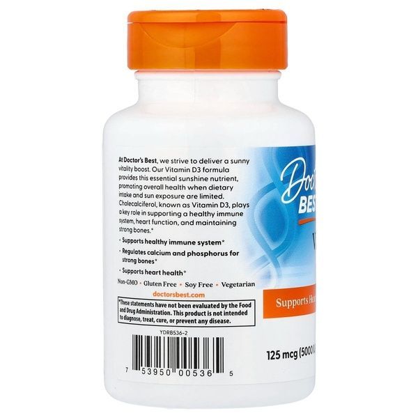 Витамин D3, 5000 МЕ, Vitamin D3, Doctor's Best, 180 вегетарианских капсул,  Doctor's Best фото