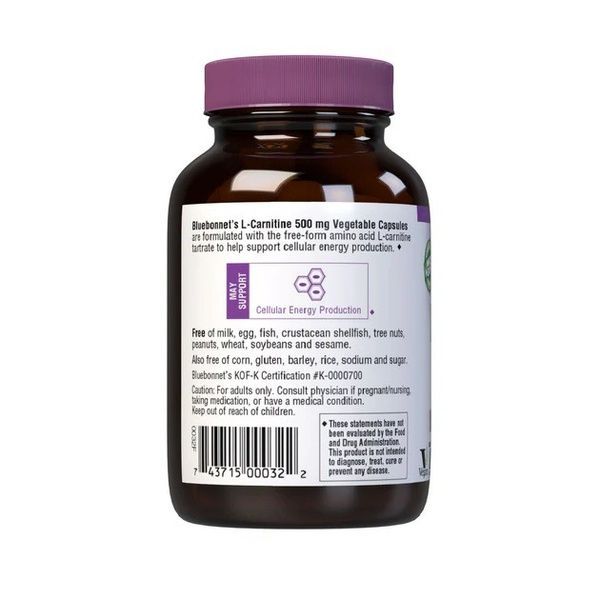 L-Карнитин 500 мг, L-Carnitine, Bluebonnet Nutrition, 30 вегетарианских капсул,  Bluebonnet Nutrition фото