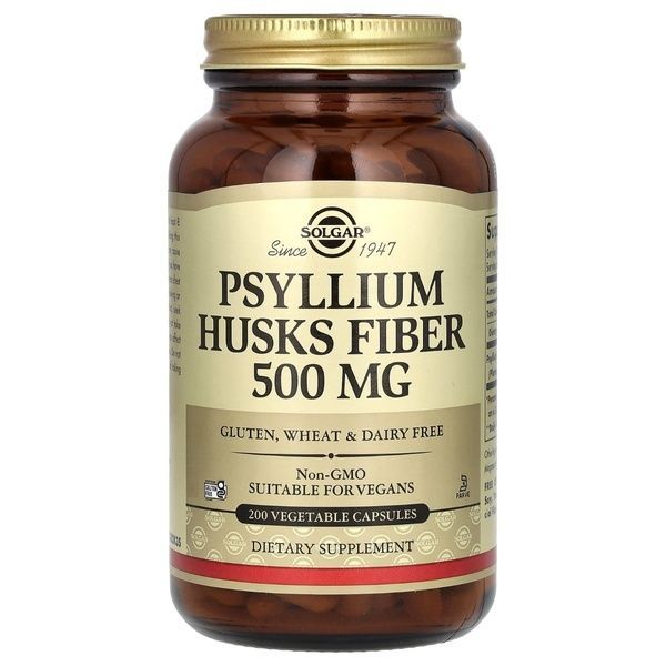 Подорожник (Псилиум), 500 мг, Psyllium Husks Fiber, Solgar, 200 вегетарианских капсул,  Solgar фото