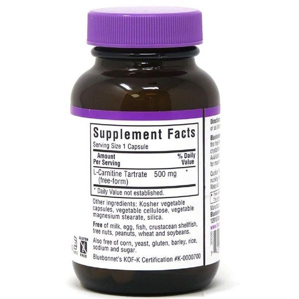 L-Карнитин 500 мг, L-Carnitine, Bluebonnet Nutrition, 30 вегетарианских капсул,  Bluebonnet Nutrition фото