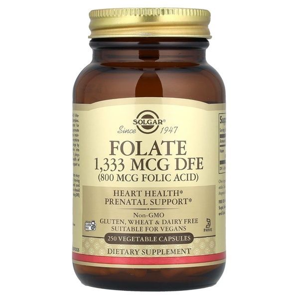 Фолієва Кислота (В9), Folic Acid, 800 мкг, Solgar, 250 рослинних капсул,  Solgar фото