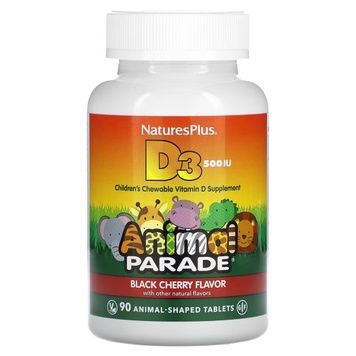 Вітамін D3 для Дітей, Смак Чорної Вишні, Animal Parade, Natures Plus, 90 жувальних таблеток,  Natures Plus фото