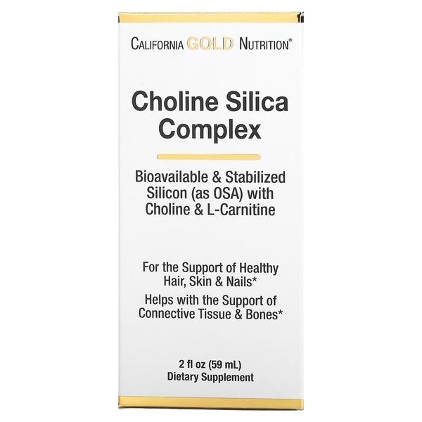 Комплекс холина и кремния для поддержки волос, кожи и ногтей, Choline Silica Complex, California Gold Nutrition, 59 мл,  California Gold Nutrition фото