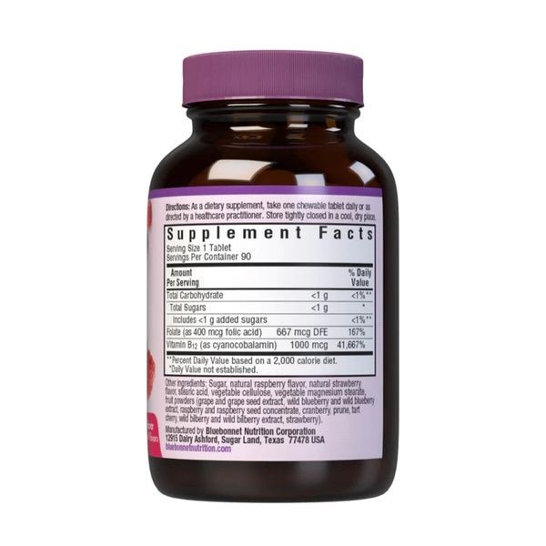 Витамин В12 и Фолиевая кислота, Вкус Малины, Earth Sweet Chewables, Bluebonnet Nutrition, 90 жевательных таблеток,  Bluebonnet Nutrition фото