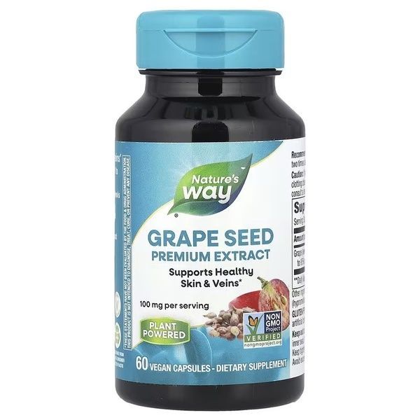Екстракт виноградних кісточок преміум-класу, 100 мг, Premium Extract, Grape Seed, Nature's Way, 60 вегетаріанських капсул,  Nature's Way фото