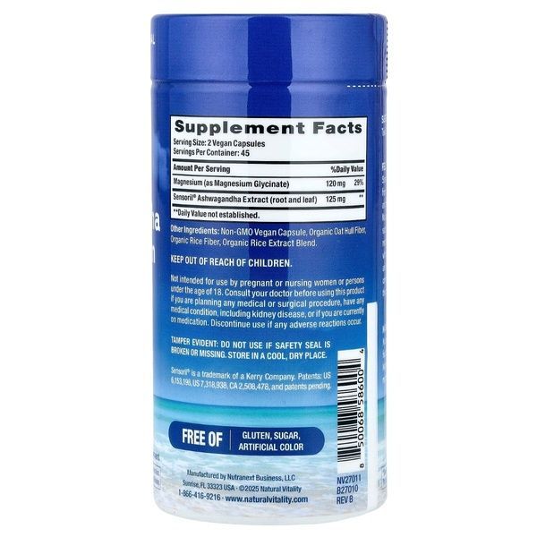 Ашваганда и магний глицинат, MAXCALM Ashwagandha + Magnesium Glycinate, Natural Vitality, 90 веганских капсул,  Natural Vitality фото