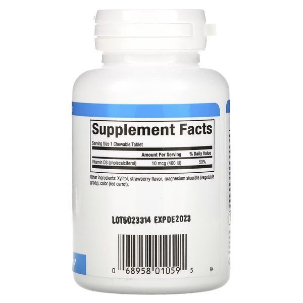Витамин D3 для детей, 400 МЕ, вкус клубники, Vitamin D3 for Kids, Natural Factors, 100 жевательных таблеток,  Natural Factors фото